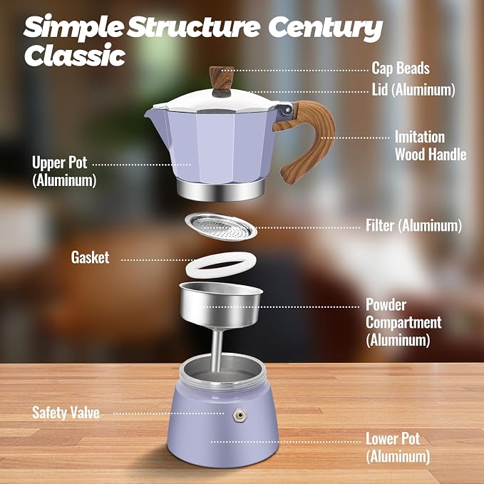 9 Cup Aluminum Moka Pot Classic Stovetop Espresso Coffee Maker 450ml 15oz Coffeemaker Percolator Mocha Pot Greca Coffee Maker Cafe Makers for Italian and Cuban Café Brewing Purple