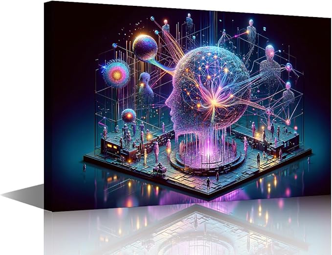 Human Brain Artificial Intelligence Picture Wall Decor Neural Network Paintings Canvas Wall Art Framed Modern Home Decor for Living Room Posters and Prints 16" Wx24 Hx1 Panel