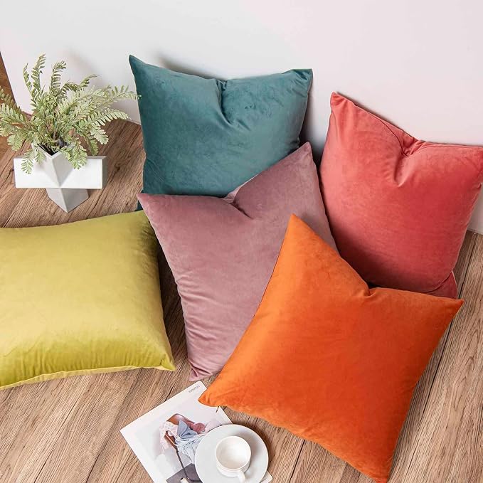 24x24 Velvet Throw Pillow Covers Set of 2 for Couch Bed,Burnt Orange | JUSPURBET Decorative Pillow Covers with Invisible Zipper for Modern Living Room Bedroom Home Decor Halloween
