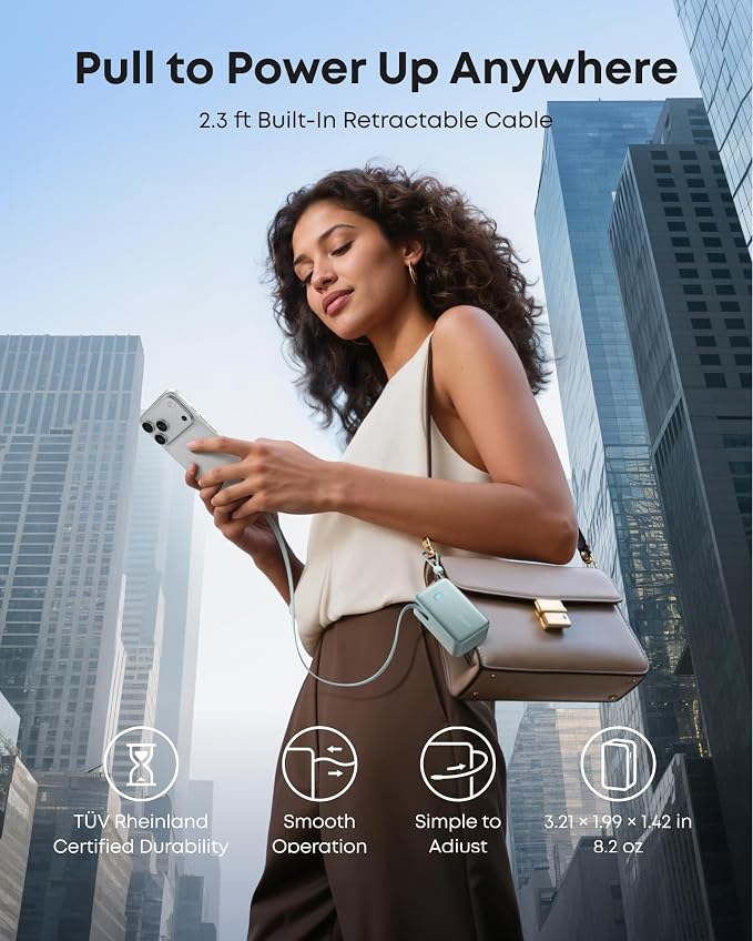 Anker Nano Power Bank, 45W 10,000mAh Portable Charger, iPhone Battery Pack | Built-In Retractable USB-C Cable, for iPhone 17 / 16 Series, iPad, Galaxy, Pixel, and More, Compact Travel Design