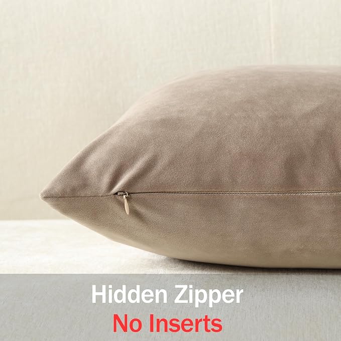 Throw Pillow Covers 18x18 Taupe: Pack of 2 Cozy Soft Velvet Square Modern Luxury Decorative Throw Pillow Cases for Sofa Couch Living Room Bed Home Decor