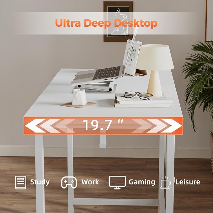 Mericonia 39x20 Inch Computer Desk with Wheels, Small Simple Rolling Desk | Writing Table for Home Office Bedroom Work Study, White