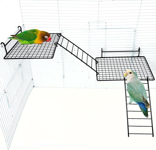 BNOSDM Stainless Steel Grid Platform for Parakeet 4 PCS Bird Perches Platform Parrot Stand with Climbing Ladder Bird Cage Accessories for Small to Large Bird (XL)
