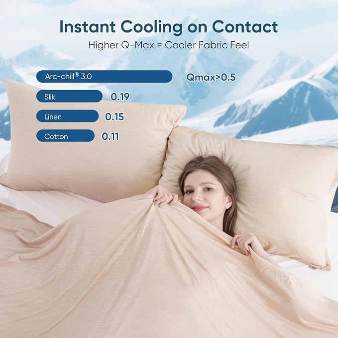 Elegear Revolutionary Cooling Blanket Queen Size Absorbs Heat, Keep Adult/Children/Babies Cool on Warm Nights, Japanese Q-Max>0.4 Arc-Chill Cooling Fiber, Summer Blanket for Night Sweat - Beige,Adult | Q-Max>0.5 Cooling Fabric, Absorbs Heat to Keep Bod...