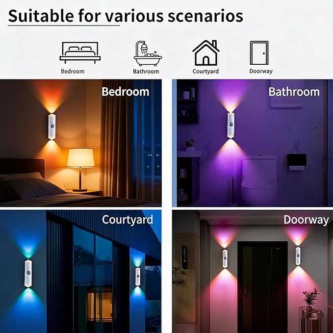 Smart Rechargeable LED Night Light, RGB Gradient Ambient Lighting is Dimmable, and The Magnetic/Stick-on Design for Bedroom, Stairs, Hallway, Entryway (4PC RGB 7-Color)