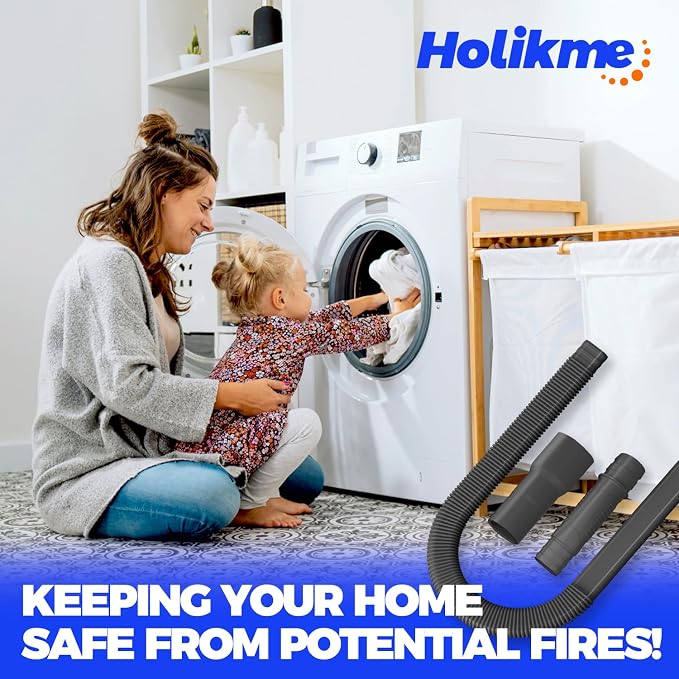 Holikme Dryer Vent Cleaner Kit – Black Lint Vacuum Attachment | Dryer Vent Vacuum Hose Replacement Parts Reach Deep Inside Vents - Remove Hidden Lint, Speed Drying & Reduce Fire Risk
