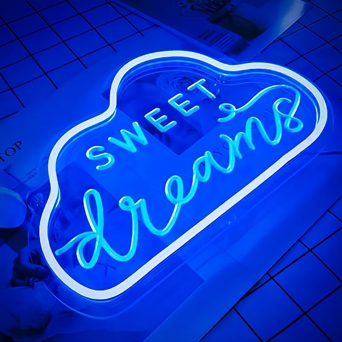 Sweet DreamsLED Neon Sign for Wall Decor USB Adjustable Brightness Living Room Bars Barbers Pub Wedding Party Salon Club Gatherings Gaming Room Man Cave Halloween Christmas Birthday Art Wall Decor