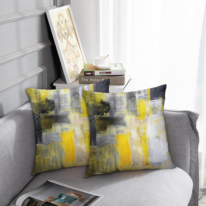 Emvency Throw Pillow Covers Set of 2, 26 x 26 Inch, Abstract Modern Yellow | Painting Black Outdoor Decorative Square Pillow Cases Couch Cushion Case for Couch Bed Sofa Living Room Home Decor
