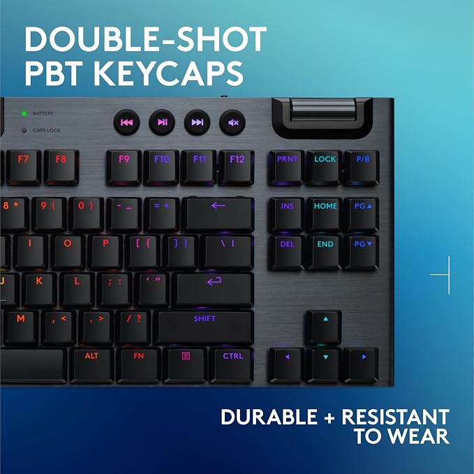 Logitech G915 X Lightspeed TKL Wireless Gaming Keyboard (Clicky) - Black | Low Profile, Mechanical Switches, Double-Shot PBT Keycaps, RGB lighting, Aluminum finish, PC/Mac Compatible