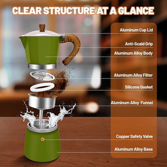 3 Cup Aluminum Espresso Stovetop Moka Pot Express Coffee Maker Percolator Italian Classic Mocha Coffee Machine for Italian and Cuban Cafe Brewing for Home & Camping 150ml 5oz