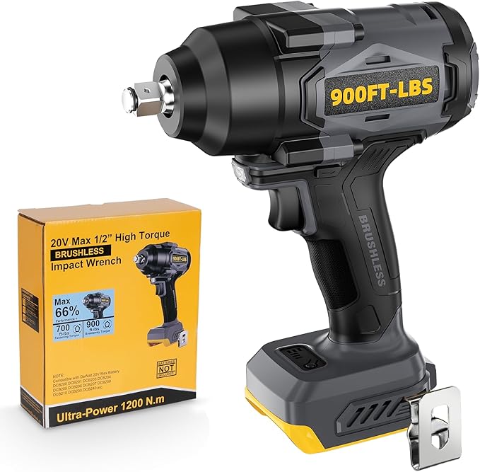 900Ft-lbs(1200N.m) Cordless Impact Wrench 1/2” Brushless, Compatible with DeWAL 20V MAX Batteries, 3-Speed High Torque, Constant Torque Technology, Tool Only-Battery and Charger Not Included