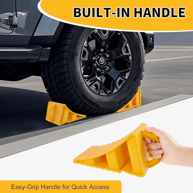 Wheel Chocks for Trailers, 4 Pack Hard Plastic RV Wheel Chocks with Handles for Easy Removal, Tire Chock for Cars Wheels, Keep Your Truck or Camper in Place