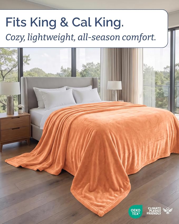 Ultra Soft Fleece Blanket Giant Blanket Size - Flannel Fleece Luxury Blanket - Lightweight for Couch Bed Chair - Thick, Warm and Breathable - All Season Cozy, Peach Fuzz