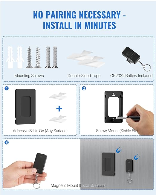 Black Remote Control Outlet, WILAWELS Wireless Light Switch with Magnetic Base, On Off Remote Outlet Switch for Lamps, Appliance, 100ft RF Range, 15A/1875W, Pre-Programmed, FCC Listed H09RC1106