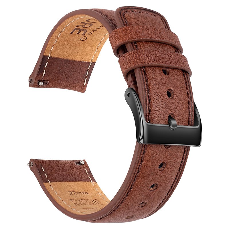 SEURE Quick Release Watch Band,Top Genuine Leather Watch Straps 19mm 20mm 21mm 22mm 24mm for Men and Women (22mm, Dark brown-Black)
