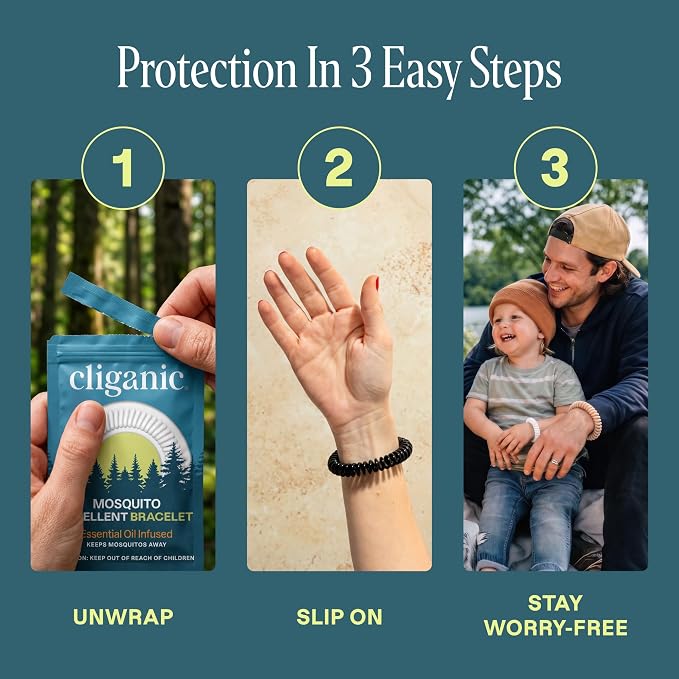 Cliganic 10 Pack Mosquito Repellent Bracelets for Adults & Kids (Neutral Colors) - Natural DEET-Free Bands, Individually Wrapped