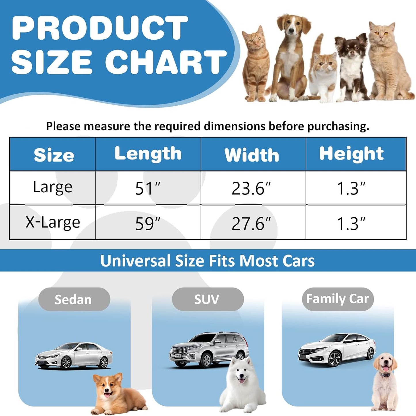 VClife Plaid Dog Car Bed Mat, Non-Slip Backseat Extender Pet Blanket, Washable Dog Bed Mat for SUVs, Sedans & Small Trucks, Portable Travel Pad for Dogs, Wear Resistant, Pet Friendly, Gray, 51"×23.6"