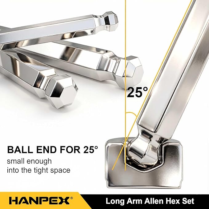 Long Arm Hex Key Allen Wrench Set with Ball End, Ball-End Hex Allen Key Set Chrome Vanadium Steel(Cr-V), Tamperproof TORX L- Key Set (9Pc Metric)