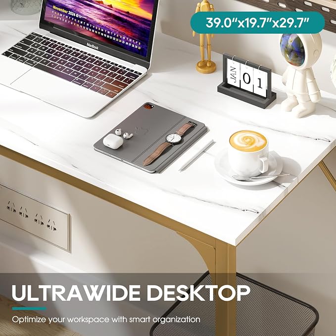 BestOffice Computer Desk,Home Office Desk, Modern Simple Style for Home Office Study Writing (Gold, 39 Inch)