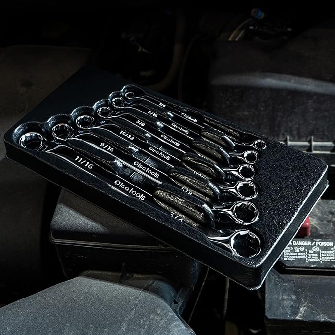 Olsa Tools 6pc Box End Wrench Set, 45-Degree Offset, Chrome Vanadium Steel, Includes Organizer Tray