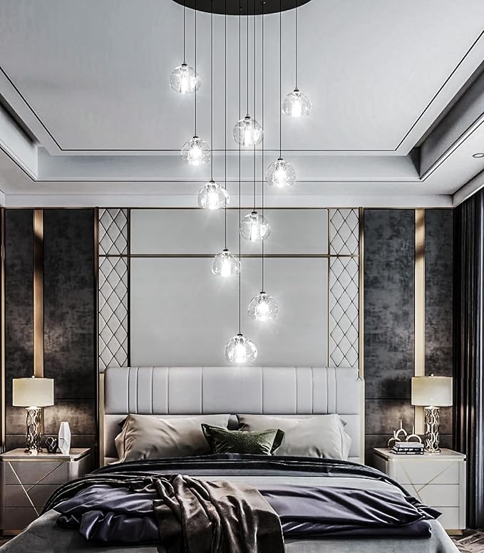 LED Chandeliers for Dining Room Adjust High Ceiling Chandelier Light Fixtures Entrance LED Dimmable Ceiling Pendant Drops Light Remote Lights for Living Room Stairwell 2700K 6000K