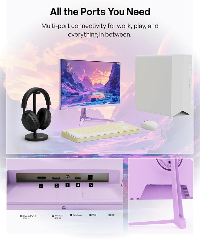 Pixio PX249 Wave Purple 24 inch 240Hz Refresh Rate FHD 1080p Resolution Fast IPS Panel 1ms GTG Response Time Built-in Speakers Gaming Monitor with Adaptive Sync