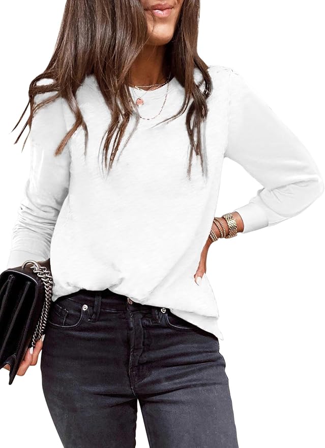 EVALESS Womens Crewneck Long Sleeve Tops Casual Polka Dots Tops Fall 2026 Tshirts Shirts