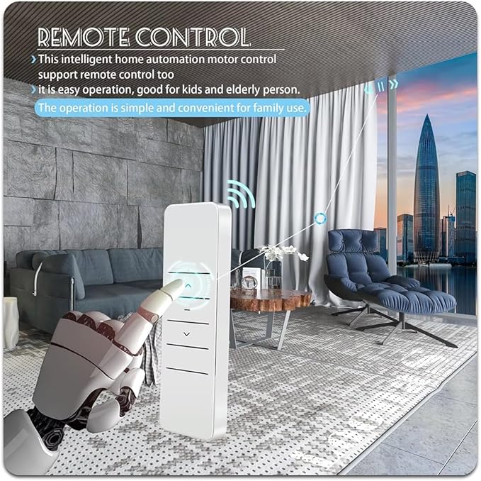 S Fold Motorized Curtain Track Kit with Remote, 1.8N Dry Contact Smart Curtain Opener System, Automatic Ripple Fold Drapery Rail for Hotel & Smart Home Integration (5.0 meters (196.8 inches))