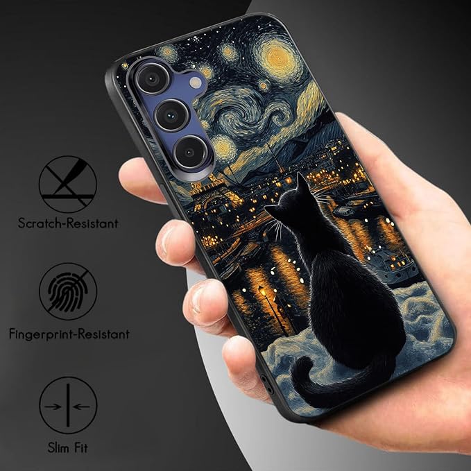 Designed for Galaxy A56 5G Phone Case,Slim Silicone Shockproof Protective Case for Galaxy A56 5G 6.7 inch,Eiffel Tower with Cat Scene