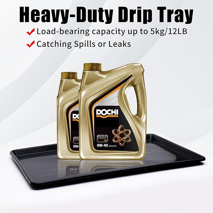 3 Pcs Extra Large Oil Drip Pan for Car - 35.4 x 24 x 1.5 Inches Plastic Auto Oil Catch Tray with 2 Pairs of Gloves, Engine Oil Spill Catcher for Garage, Leak Prevention & Easy Storage
