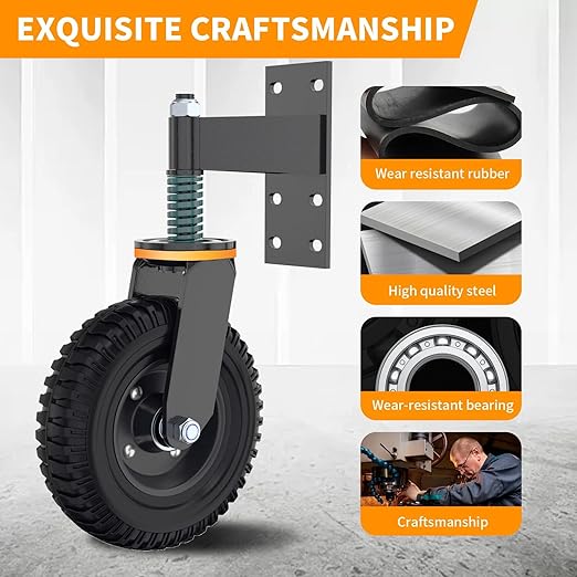 6 Inch Gate Wheel, Made of Fine Iron Solid Rubber, Maximum Weight Capacity 600 Lbs, Corrosion and Rust Resistant for Wood Gates and Metal Pipe Gates (Yellow Upgrade)