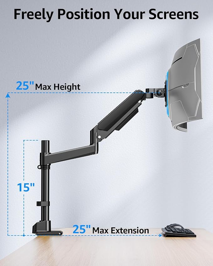 MOUNTUP Heavy Duty Monitor Arm Fits 49 45 42 40 39 34 32 Inch Screens, Ultrawide Monitor Arm Holds 4.4-44 lbs, Monitors Stand for Samsung Odyssey G9 and More, Height Adjustable Mount, VESA Mount