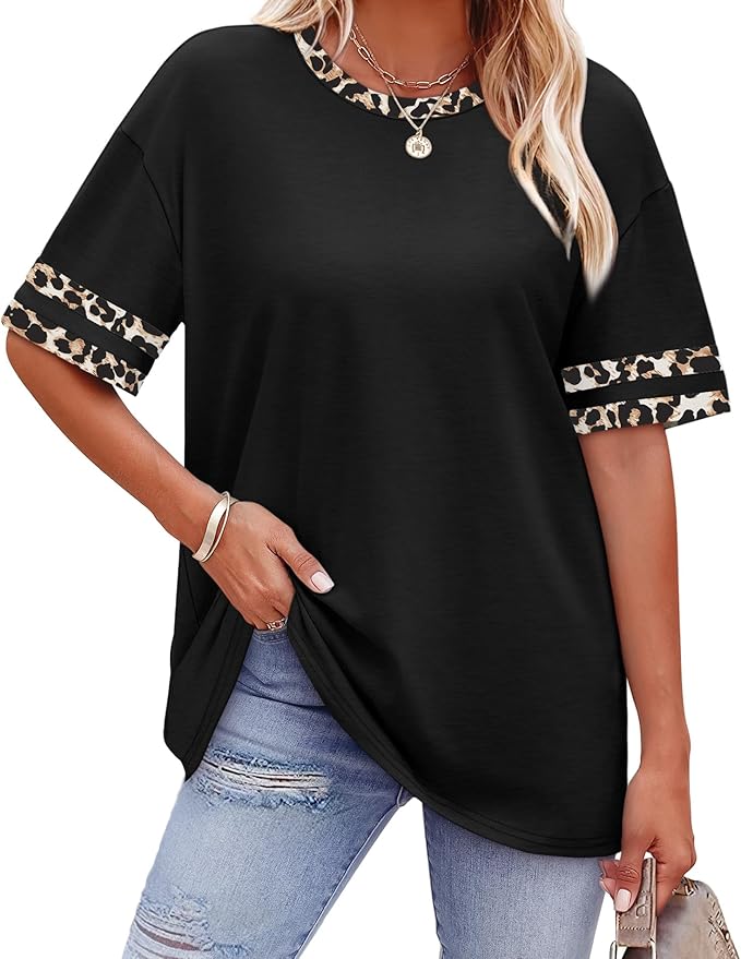 WIHOLL Womens T Shirts Loose Fit Short Sleeve Tees Crew Neck Color Block Summer Tops 2026 Fashion