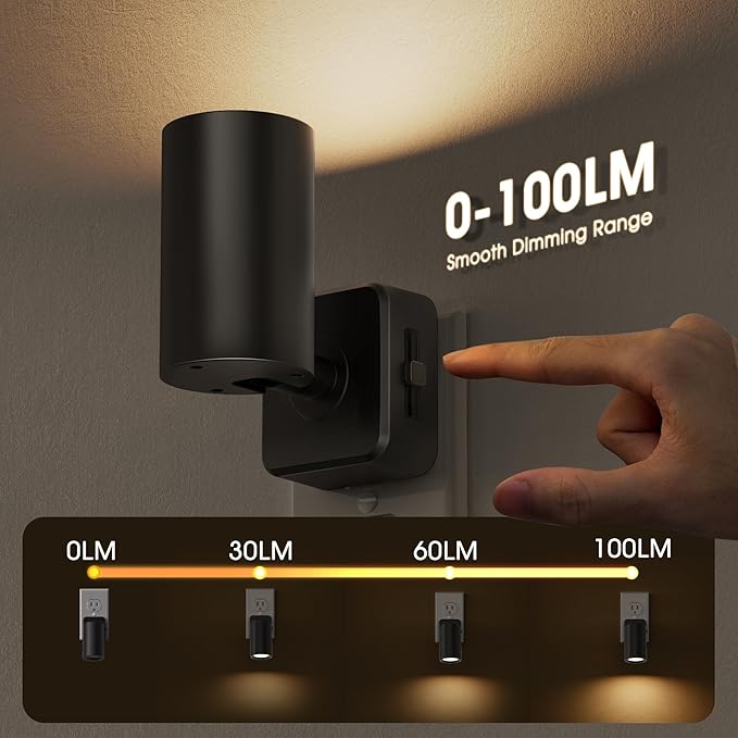 Briignite Night Lights Plug into Wall, Rotating Night Light Plug in, 2Pack, Dusk to Dawn Dimmable Nightlight Soft White, 1W Led Night Light for Bedroom, Kids Room, Bathroom