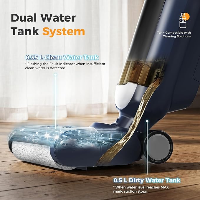 OLIXIS Wet Dry Vacuum Cleaner, Cordless All-in-One Vac Mops, Vacuum Mop with Self-Cleaning System, Dual Water Tank Design, Tangle-Free Brush, Dual-Edge Cleaning, 35-Min Runtime