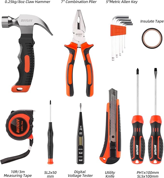 Tool Sets Household Tool Kit 15-Piece,General Home/Auto Repair Tool Set with Hammer, Pliers, Screwdriver Set and Toolbox Storage Case - Perfect for Homeowner, Diyer, Handyman (15-Piece)…