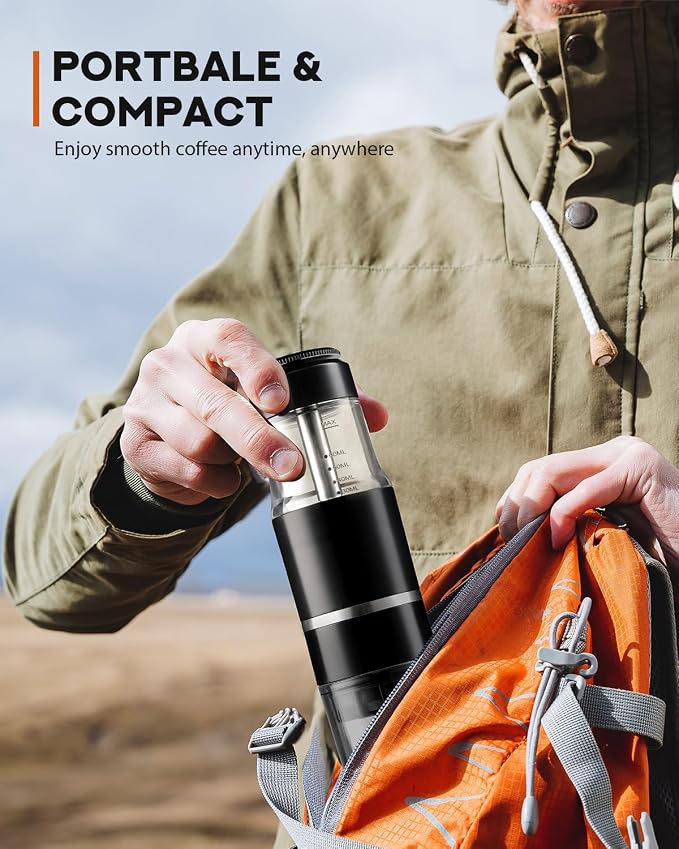 Portable Coffee Maker for Travel & Camping, Travel Lightweight Coffee Machines, Manually Operated, Compatible with Ground Coffee & NS Capsule Black (2Pcs)