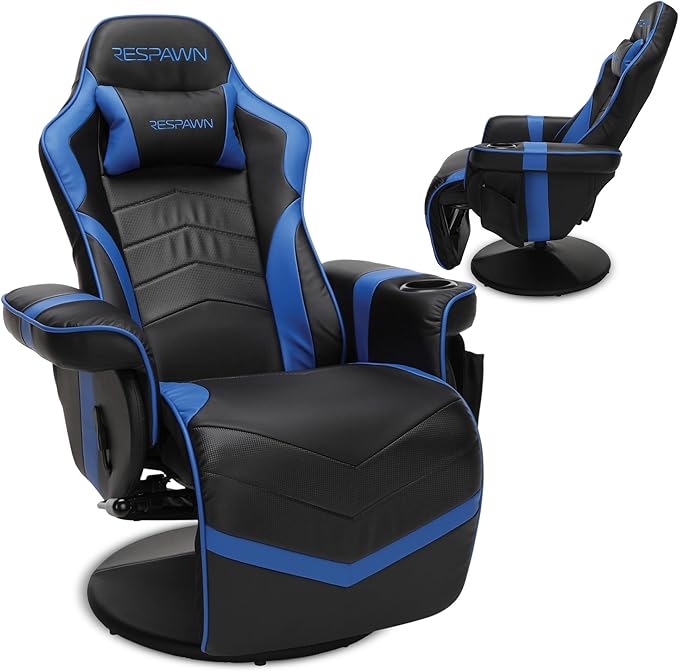 Respawn 900 Gaming Recliner Chair with Footrest, Cup Holder and Swivel | Ergonomic gaming recliner with footrest, cup holder, lumbar support, 135° recline & 360° swivel for console gaming