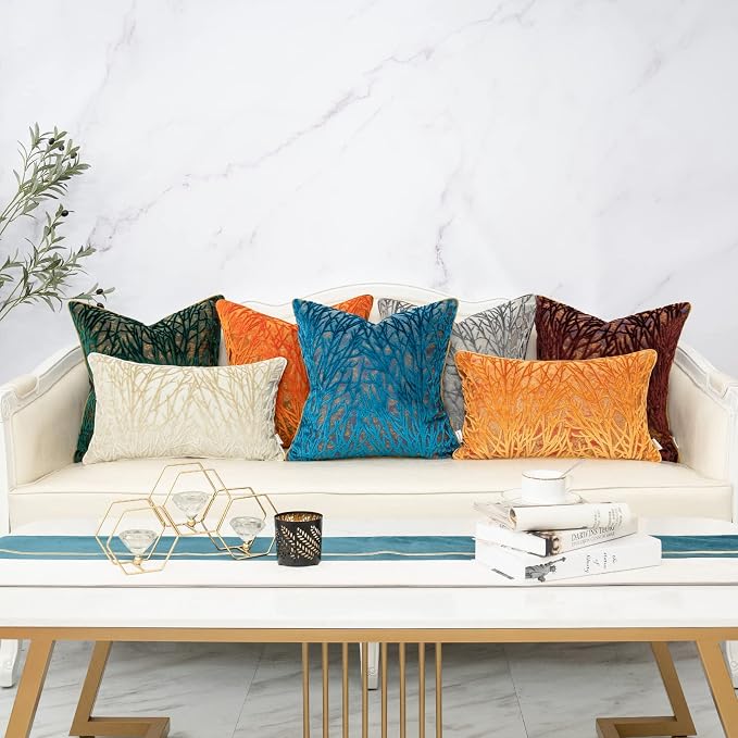 Green Twigs Throw Pillow Cover Branches Velvet Cushion Case Neutral Pillowcase for Sofa Couch Bedroom Living Room Home Decor,20x20 Inch