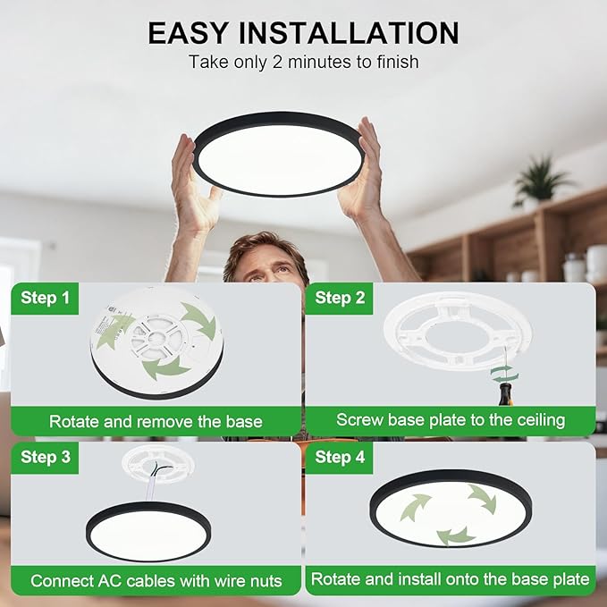 LED Flush Mount Ceiling Light: 12 inch 2Pack Super Slim Dimmable & 5CCT (2700-6500K) Kitchen Lighting Fixtures Ceiling - 24W Black Low Profile Ceiling Lamp for Bedroom Garage Hallway