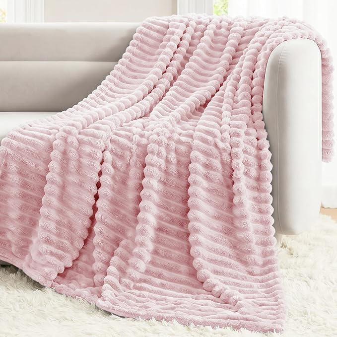 Pink Throw Blanket for Couch & Bed, 50 x 60 Inch | 300GSM Ribbed Fleece Blanket, Soft, Cozy & Lightweight, OEKO-TEX Certified, All-Season Use for Travel, Dorm & Home Decor