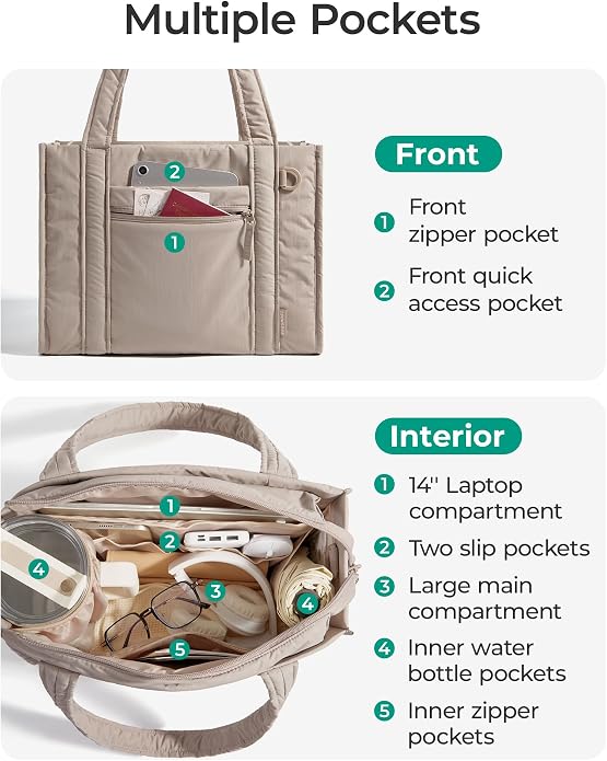 BAGSMART Boxy Tote Bag for Women, Crossbody Work Bag with Zipper | 3 Sizes Small Mini Tote Bag, Inner Tumbler Pocket Crush Bow Should Bag for Travel Work College