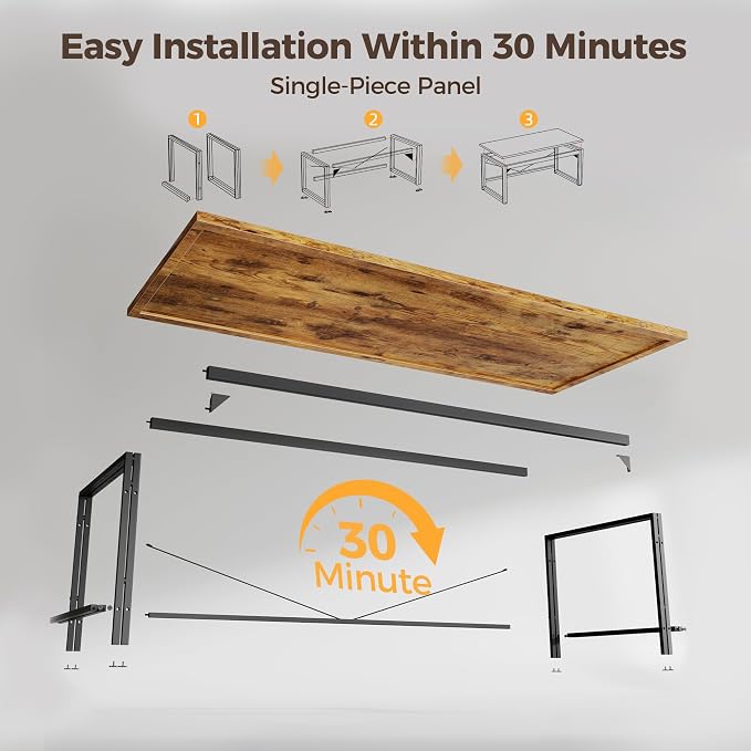 Mericonia 48 Inch Computer Desk, 1" Thick Small Office Table, Brown | Modern Simple Style, Heavy Duty Industrial Frame, Small Study & Writing Table for Home Bedroom Work