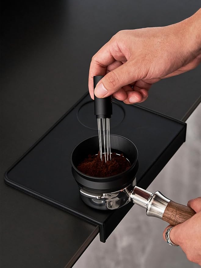 54mm Espresso Dosing Funnel and Puck Screen Set,Magnetic Dosing Funnel with 8 Magnets,Compatible with 54mm Breville Portafilter.Reusable 1.7mm 150μm Stainless Steel Puck Screen.(Black)