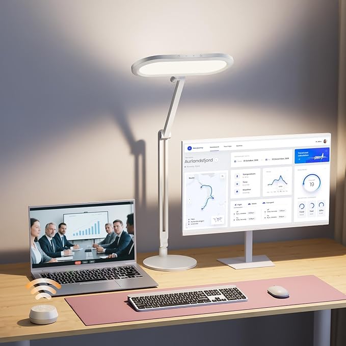 LitONES Premium LED Desk Lamp, Dual-Sided Soft Lighting with Knob Remote | Eye-Caring Diffused Light for Home Office, Video Conferencing, Zoom, Reading, Study, Craft, Stepless Dimming & Color, Memory