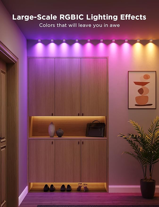 Govee RGBIC String Downlights, Smart LED String Lights Works with Alexa, Wi-Fi Color Changing Indoor Wall Light Fixture for Party, 32.8ft with 50 LEDs, Music Sync, White