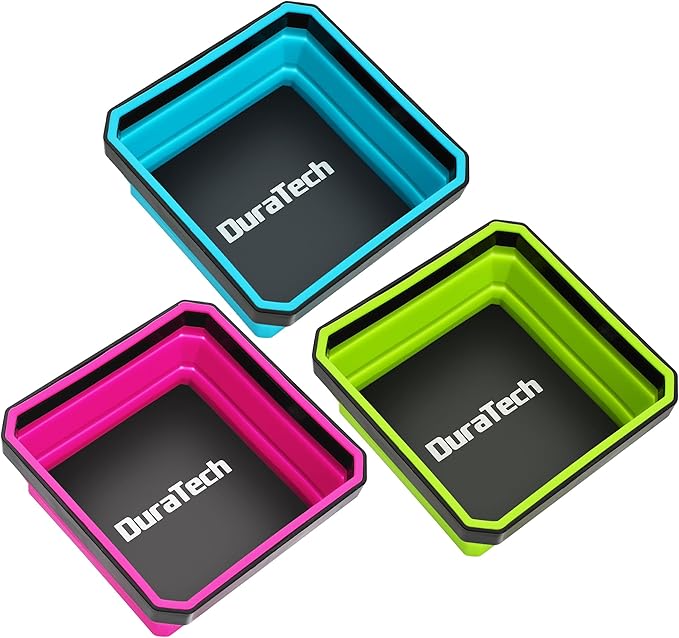 DURATECH Magnetic Foldable Parts Tray Set, 3 Pack Collapsible Silicone Tool Tray Set with Double-Sided Magnetic Base for Organizing Screw Bolts Nuts Washers Pins and Other Small Metal Parts