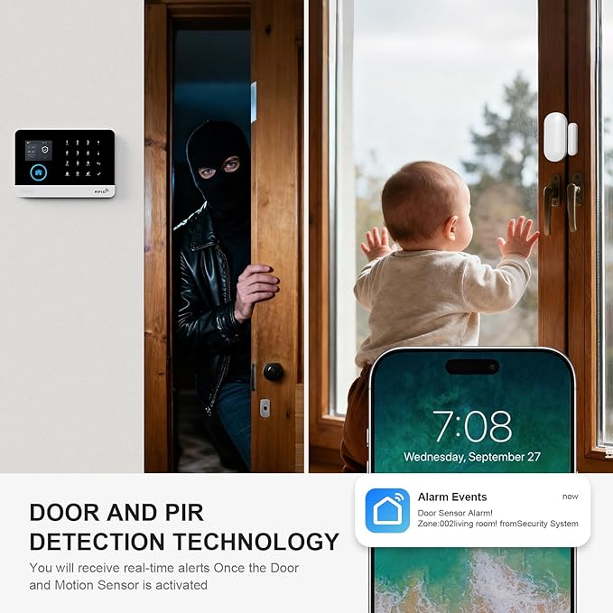 LWOHSI WiFi Home Security Systems,Wireless Alarm System with Door Window/Motion Sensors,Loud Siren,GSM 4G /SMS/Tuya APP Alerts,Compatible with Alexa and Google,NO Monthly Fees (A103F-US-C+T53 Camera)