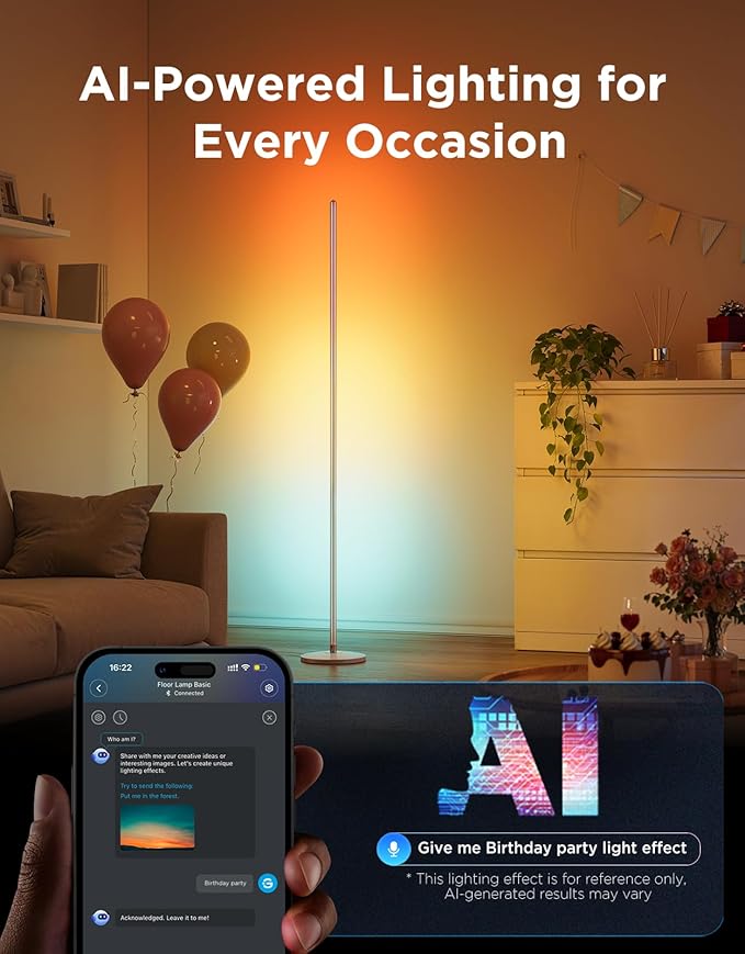 Govee RGBIC Floor Lamp, 1000lm LED Corner Lamp | Works with Alexa, Smart Modern Floor Lamp with Music Sync and Color Changing Standing Lamp for Bedroom Living Room Silver