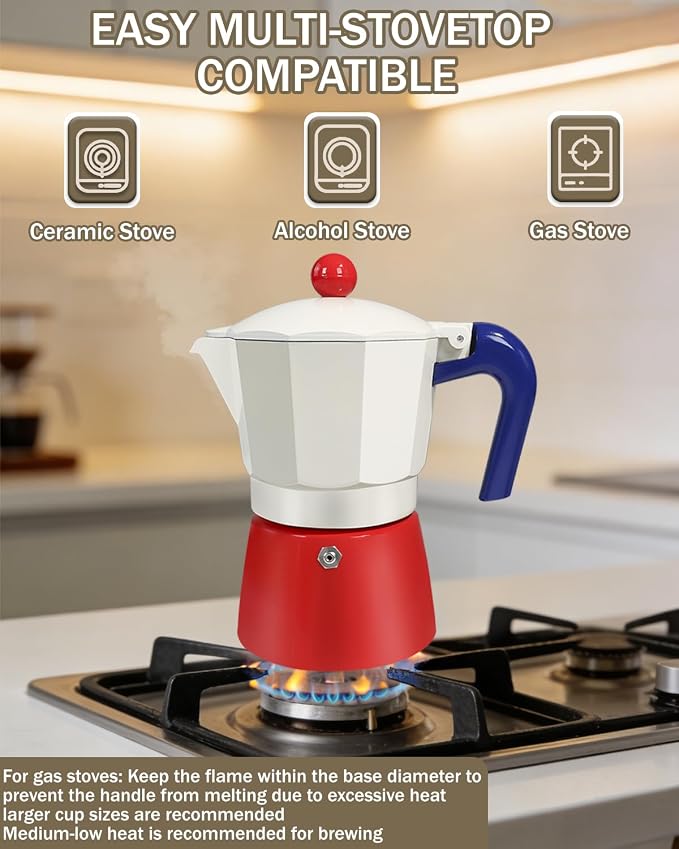 Coffee Maker Stovetop Espresso Maker 3 Cup Aluminum Moka Pot Percolator 5oz 150ml Easy Brewing for Electric Ceramic Stoves Home Camping Italian Cuban Café Classic Sip Sized